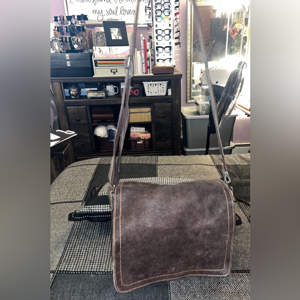 🍫 GUC distressed leather / suede unisex messenger bag rows of pockets 💼 🤩 - Picture 2 of 11